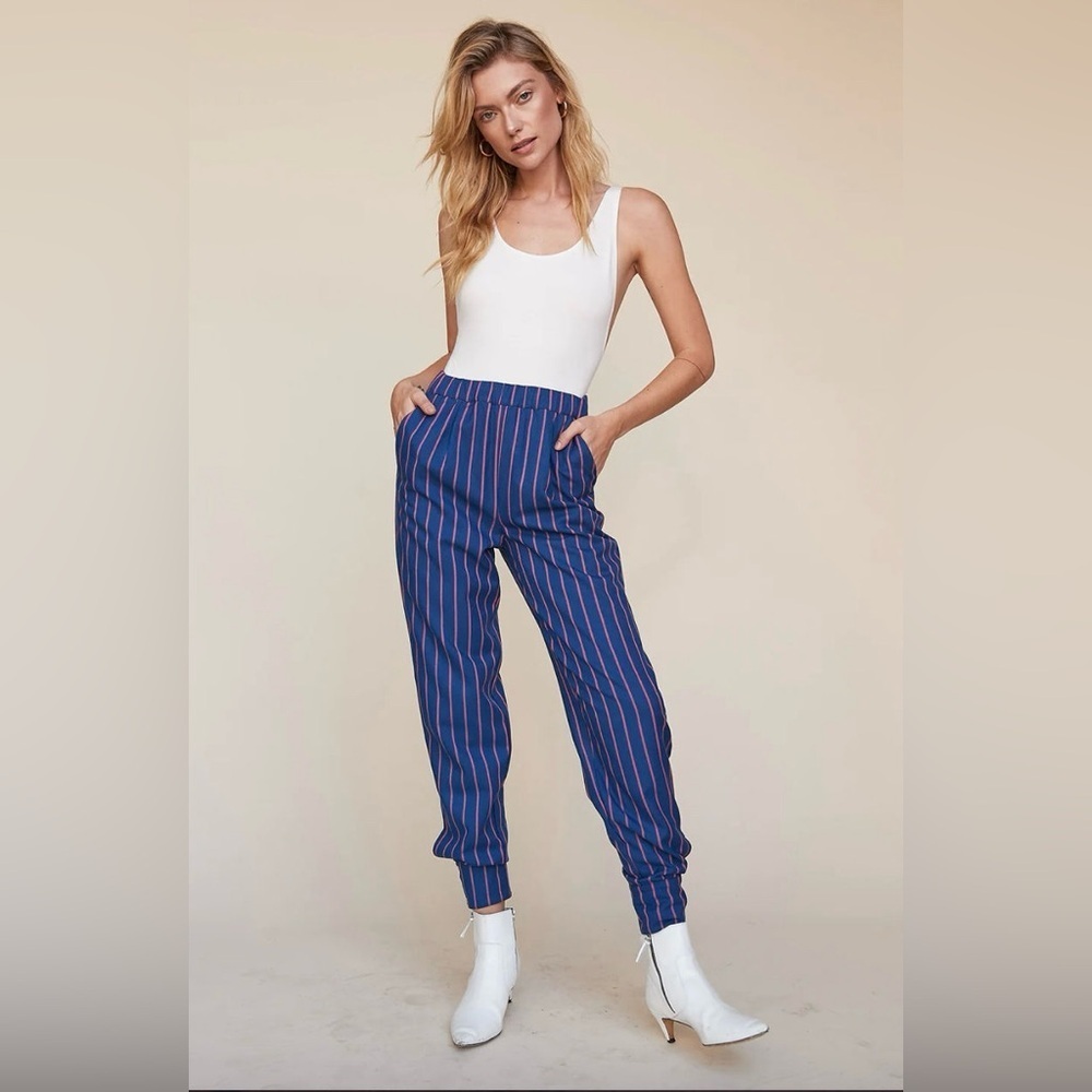 NWOT REVOLVE LPA Cuff Snap Pant Navy Coral Stripe S - Picture 4 of 13